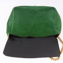 CELINE Chain Shoulder Bag Suede Green Gold Auth 193356A-14