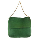 CELINE Chain Shoulder Bag Suede Green Gold Auth 193356A-2