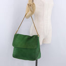 CELINE Chain Shoulder Bag Suede Green Gold Auth 193356A-22
