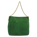CELINE Chain Shoulder Bag Suede Green Gold Auth 193356A-3