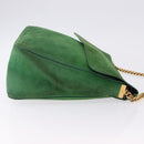 CELINE Chain Shoulder Bag Suede Green Gold Auth 193356A-4