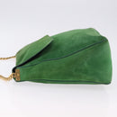 CELINE Chain Shoulder Bag Suede Green Gold Auth 193356A-5