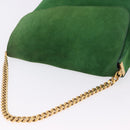 CELINE Chain Shoulder Bag Suede Green Gold Auth 193356A-6