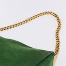 CELINE Chain Shoulder Bag Suede Green Gold Auth 193356A-8