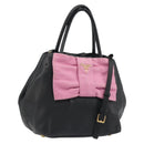 PRADA Ribbon Hand Bag Leather 2way Black Gold Auth 193358A-1