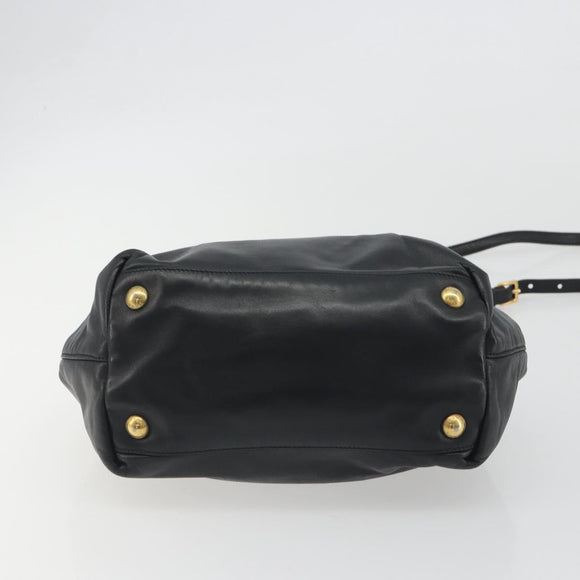 PRADA Ribbon Hand Bag Leather 2way Black Gold Auth 193358A