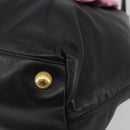 PRADA Ribbon Hand Bag Leather 2way Black Gold Auth 193358A-9