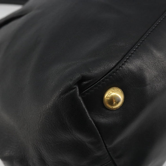 PRADA Ribbon Hand Bag Leather 2way Black Gold Auth 193358A