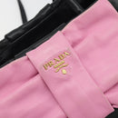 PRADA Ribbon Hand Bag Leather 2way Black Gold Auth 193358A-19