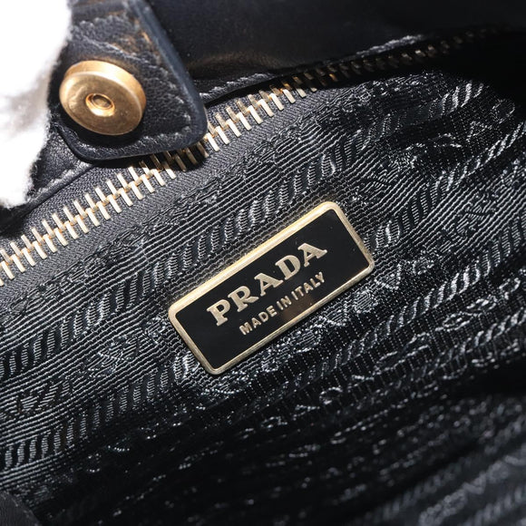 PRADA Ribbon Hand Bag Leather 2way Black Gold Auth 193358A