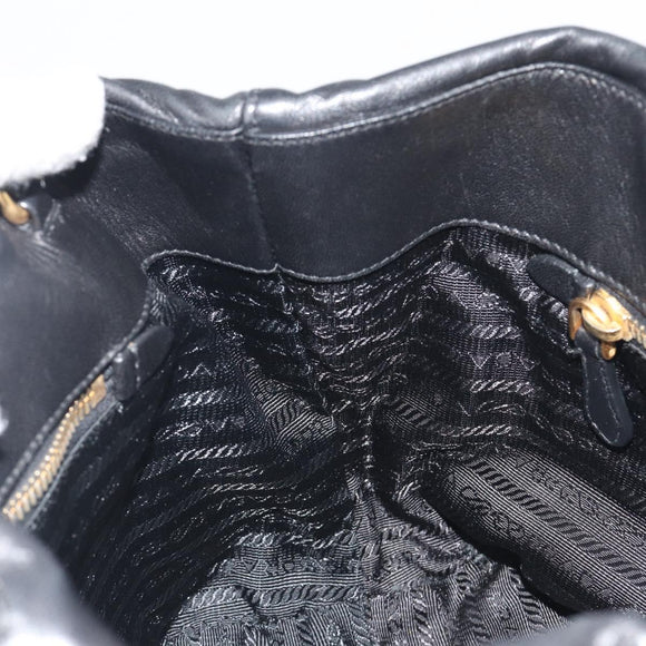 PRADA Ribbon Hand Bag Leather 2way Black Gold Auth 193358A