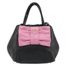 PRADA Ribbon Hand Bag Leather 2way Black Gold Auth 193358A-13