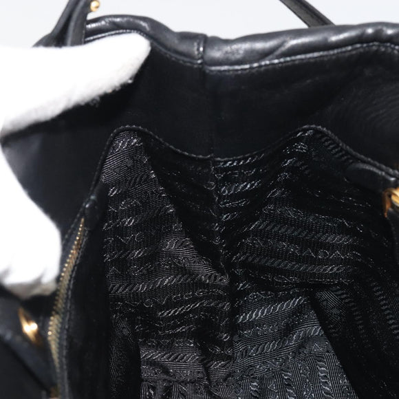 PRADA Ribbon Hand Bag Leather 2way Black Gold Auth 193358A