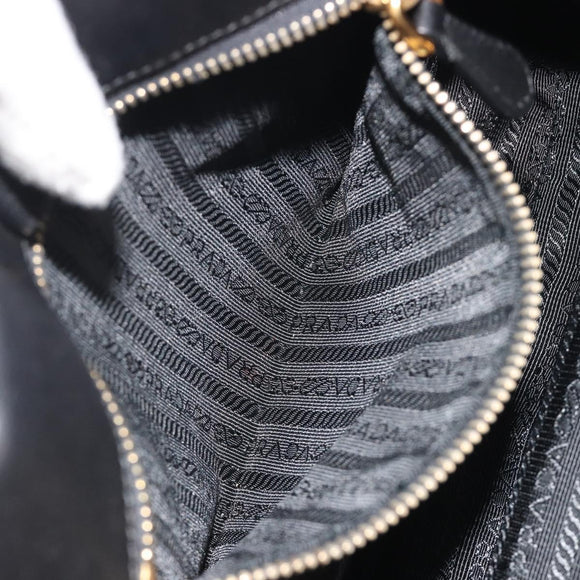 PRADA Ribbon Hand Bag Leather 2way Black Gold Auth 193358A