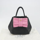 PRADA Ribbon Hand Bag Leather 2way Black Gold Auth 193358A-12