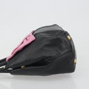 PRADA Ribbon Hand Bag Leather 2way Black Gold Auth 193358A-4
