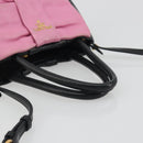 PRADA Ribbon Hand Bag Leather 2way Black Gold Auth 193358A-7