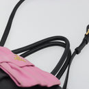 PRADA Ribbon Hand Bag Leather 2way Black Gold Auth 193358A-14