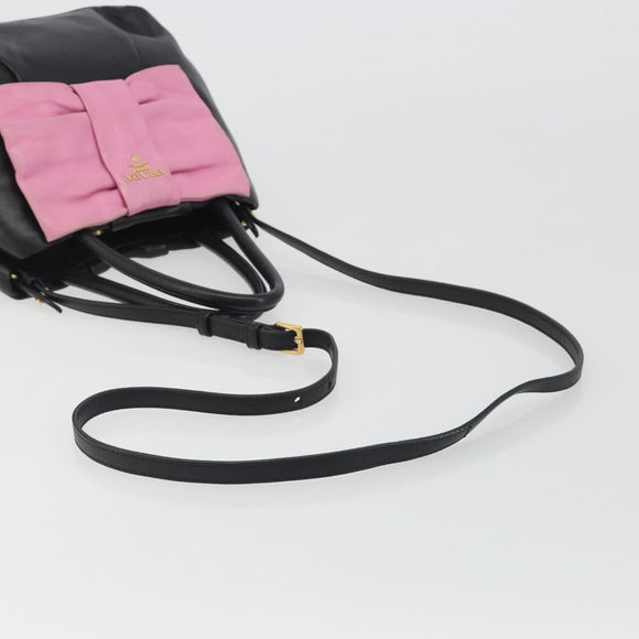 PRADA Ribbon Hand Bag Leather 2way Black Gold Auth 193358A
