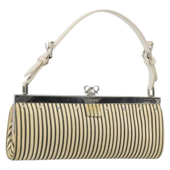 LOEWE Shoulder Bag Leather White Silver Auth 193364