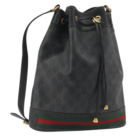 GUCCI GG Supreme Web Sherry Line Bag PVC Black Gold 41 02 085 Auth 193365