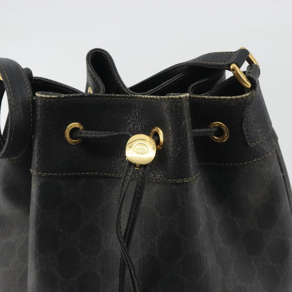 GUCCI GG Supreme Web Sherry Line Bag PVC Black Gold 41 02 085 Auth 193365