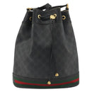 GUCCI GG Supreme Web Sherry Line Bag PVC Black Gold 41 02 085 Auth 193365-13
