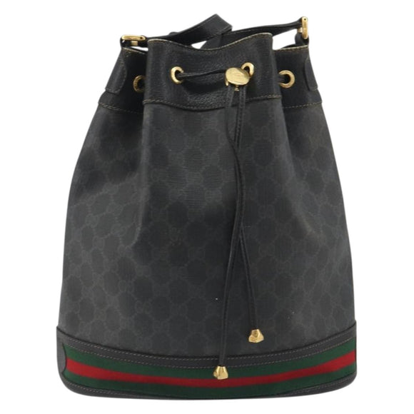 GUCCI GG Supreme Web Sherry Line Bag PVC Black Gold 41 02 085 Auth 193365