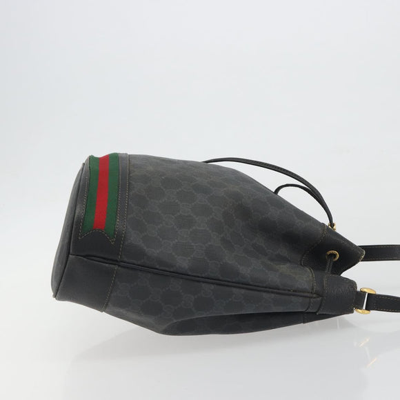 GUCCI GG Supreme Web Sherry Line Bag PVC Black Gold 41 02 085 Auth 193365