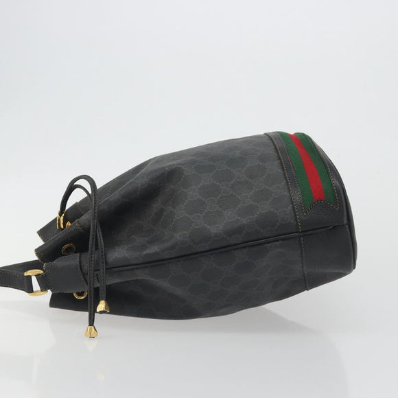 GUCCI GG Supreme Web Sherry Line Bag PVC Black Gold 41 02 085 Auth 193365