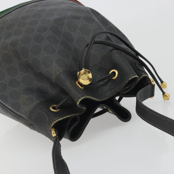 GUCCI GG Supreme Web Sherry Line Bag PVC Black Gold 41 02 085 Auth 193365