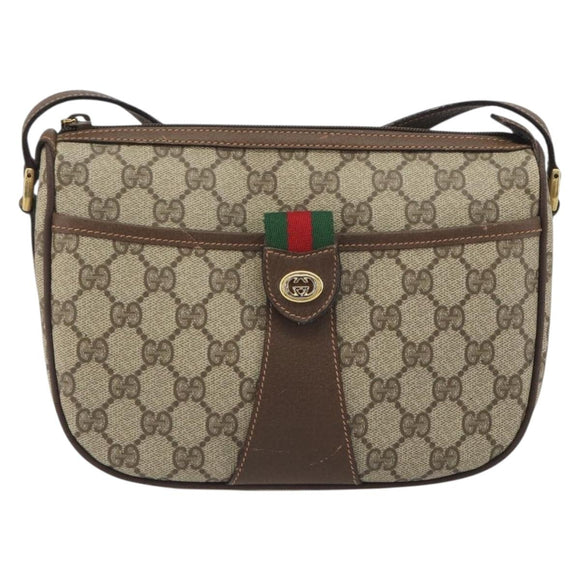 GUCCI GG Supreme Web Sherry Line Bag PVC Beige Gold 89 02 032 Auth 193368