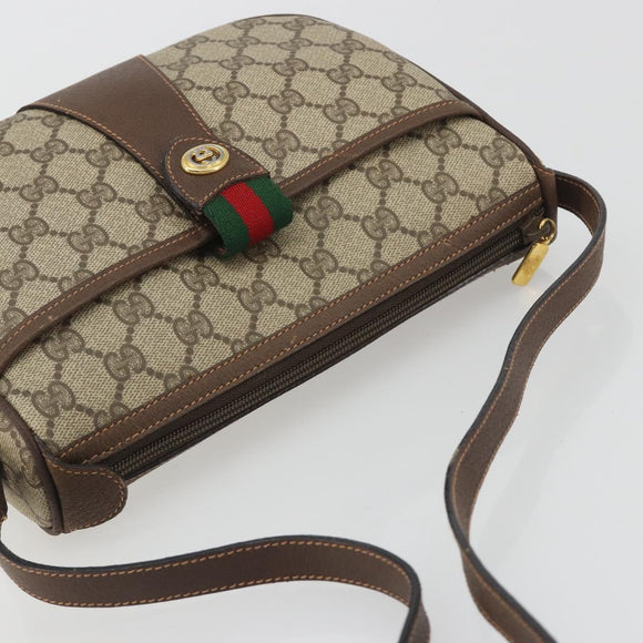 GUCCI GG Supreme Web Sherry Line Bag PVC Beige Gold 89 02 032 Auth 193368