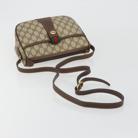 GUCCI GG Supreme Web Sherry Line Bag PVC Beige Gold 89 02 032 Auth 193368