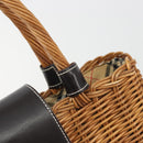 BURBERRY Hand Bag Rattan Brown Silver Auth 193369A-11