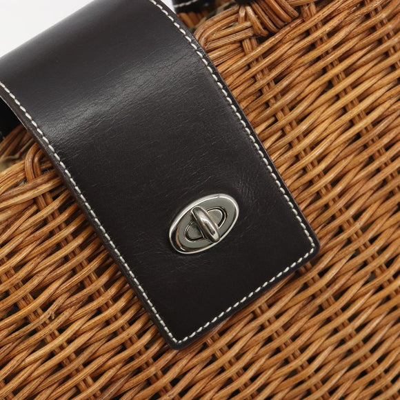 BURBERRY Hand Bag Rattan Brown Silver Auth 193369A