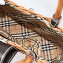 BURBERRY Hand Bag Rattan Brown Silver Auth 193369A-12