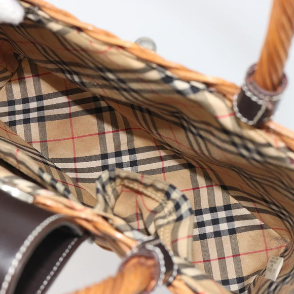 BURBERRY Hand Bag Rattan Brown Silver Auth 193369A