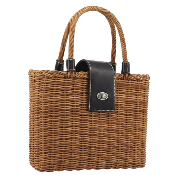 BURBERRY Hand Bag Rattan Brown Silver Auth 193369A