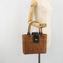 BURBERRY Hand Bag Rattan Brown Silver Auth 193369A-21
