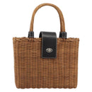 BURBERRY Hand Bag Rattan Brown Silver Auth 193369A-13