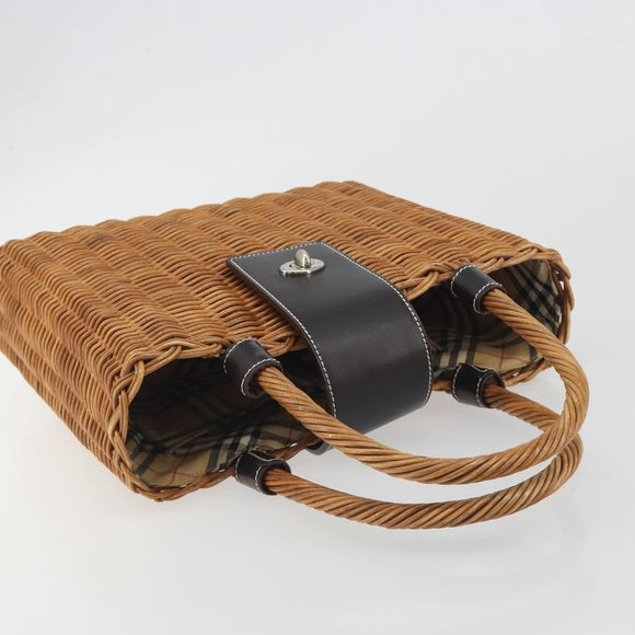 BURBERRY Hand Bag Rattan Brown Silver Auth 193369A