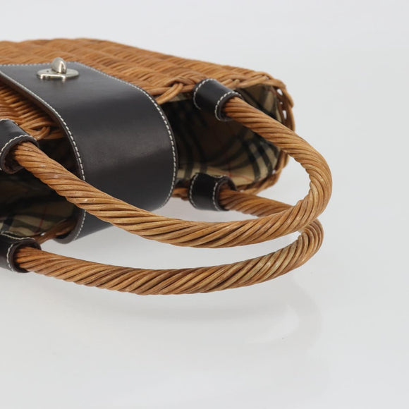 BURBERRY Hand Bag Rattan Brown Silver Auth 193369A