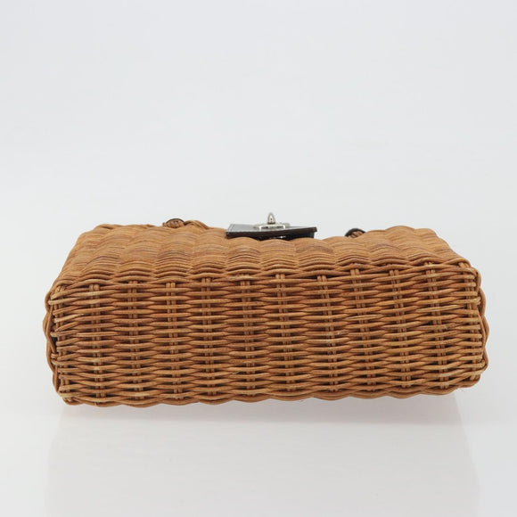 BURBERRY Hand Bag Rattan Brown Silver Auth 193369A