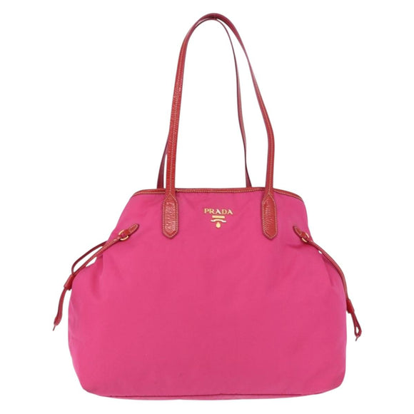 PRADA Tote Bag Nylon Gold Pink Auth 193372A