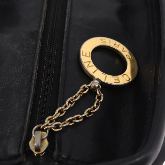 CELINE Circle Hand Bag Nylon Black Gold Auth 193380
