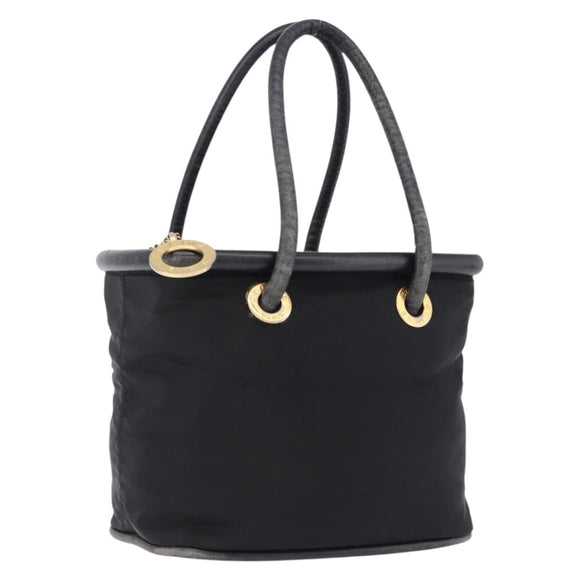 CELINE Circle Hand Bag Nylon Black Gold Auth 193380