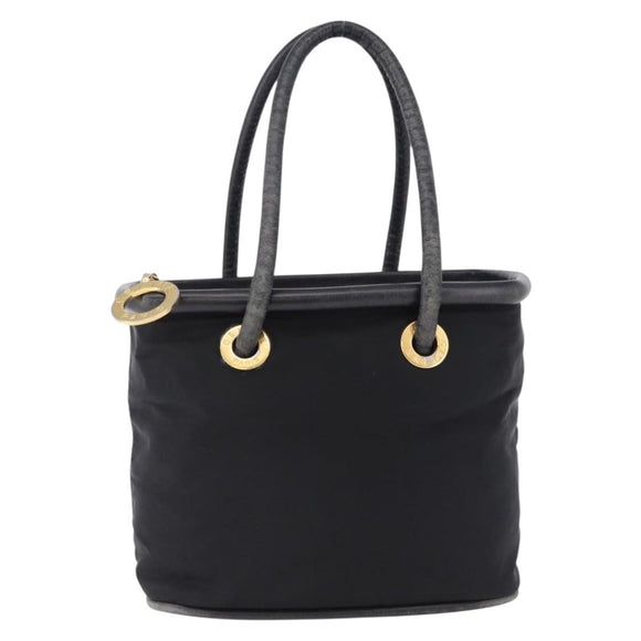 CELINE Circle Hand Bag Nylon Black Gold Auth 193380