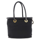 CELINE Circle Hand Bag Nylon Black Gold Auth 193380-2