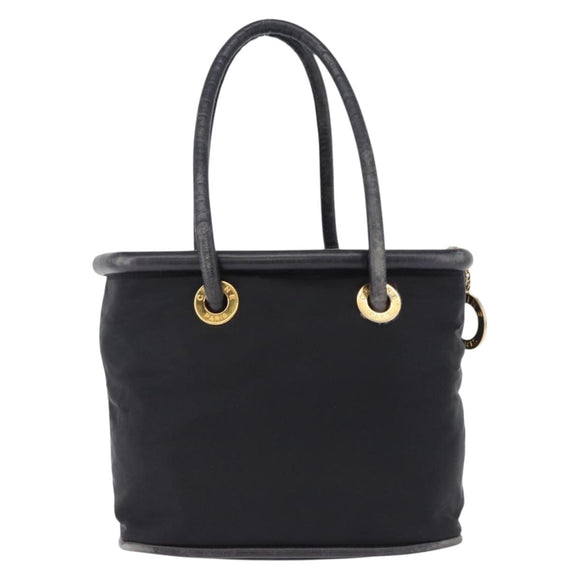 CELINE Circle Hand Bag Nylon Black Gold Auth 193380